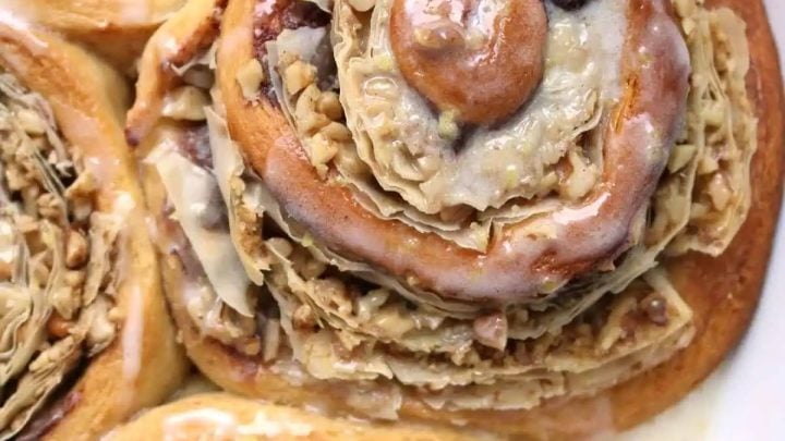 Turn store bought dough into these stunning baklava cinnamon rolls. If you don’t tell anyone they aren’t completely made from scratch, neither will I.