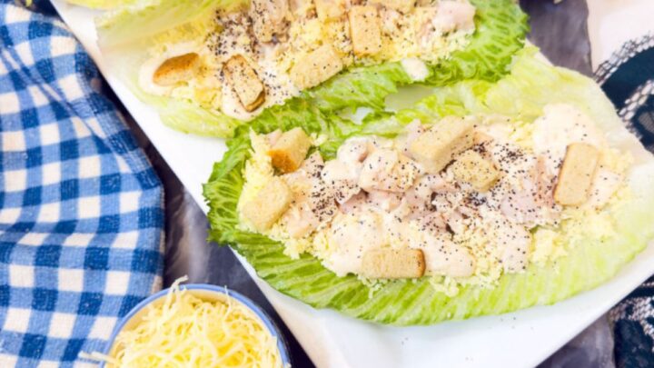 These chicken caesar lettuce boats are the perfect handheld bite for your next summer BBQ or weekend gathering.