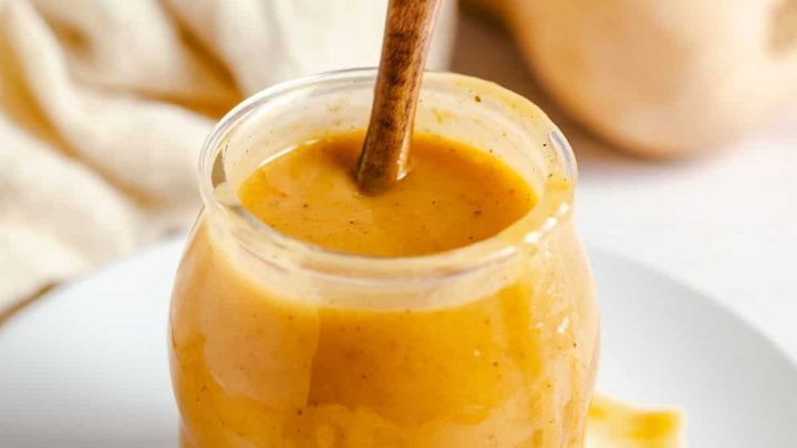 Pumpkin Caramel Sauce is a thick, rich, decadent sauce just begging for ice cream!! It has not only the deliciousness of caramel but pumpkin and pumpkin spices too.