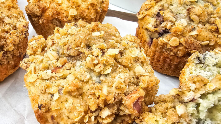 These Blackberry Streusel Muffins are packed with fresh juicy berries and topped with a buttery cinnamon-pecan crumble that adds texture and flavor to every bite.