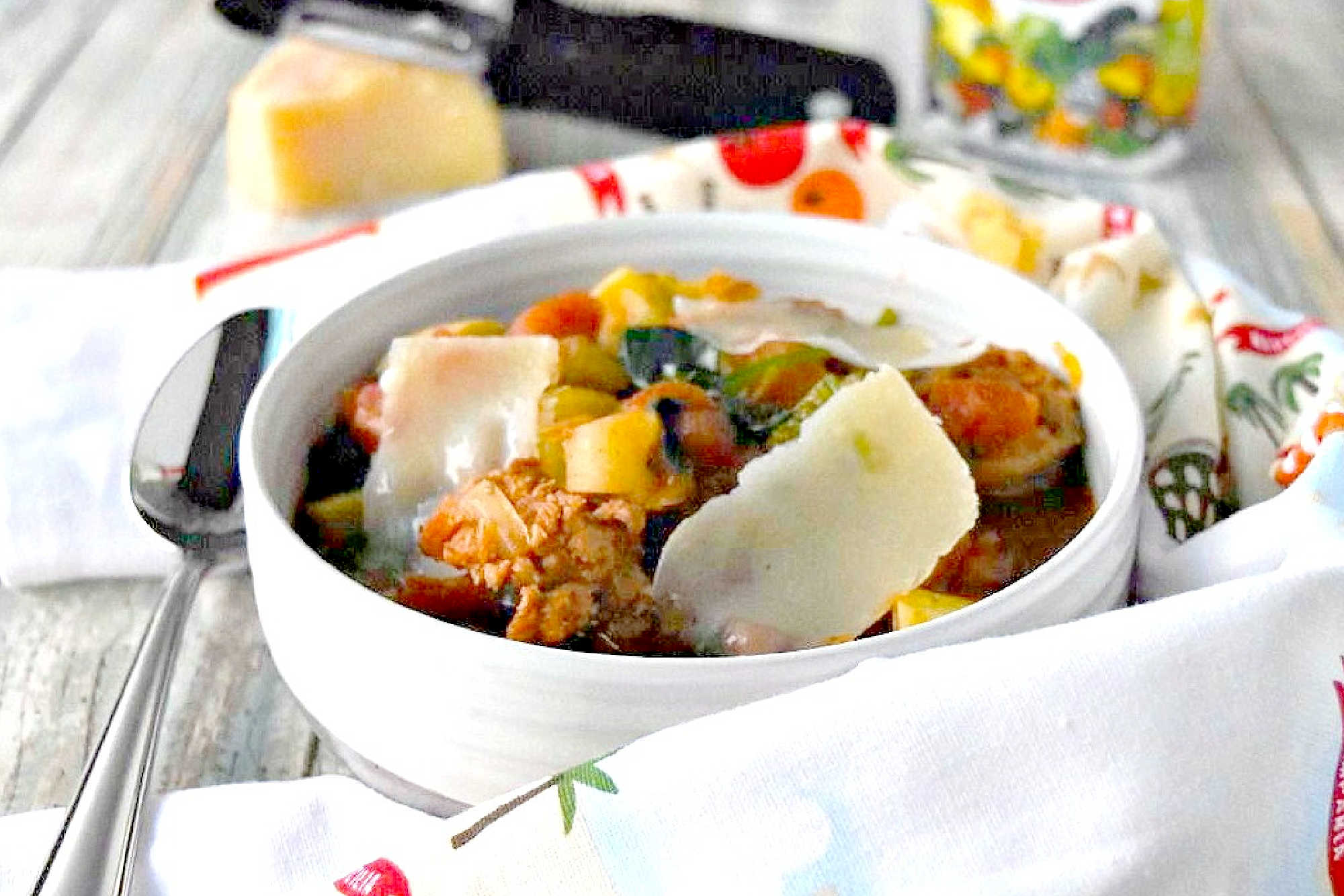 Nothing comforts quite like a bowl of Hearty Vegetable Soup & Tuscan Sausage made with homemade broth. Parmesan rinds melt while simmering, adding depth and a subtle nutty finish. Let this soup be your new favorite. #Italiansoup #sausagesoup #vegetablesoup #soupfordinner #SoupSeason #OnePotMeal #ComfortFoodie #SausageLoversUnite #HomemadeHealthyEats