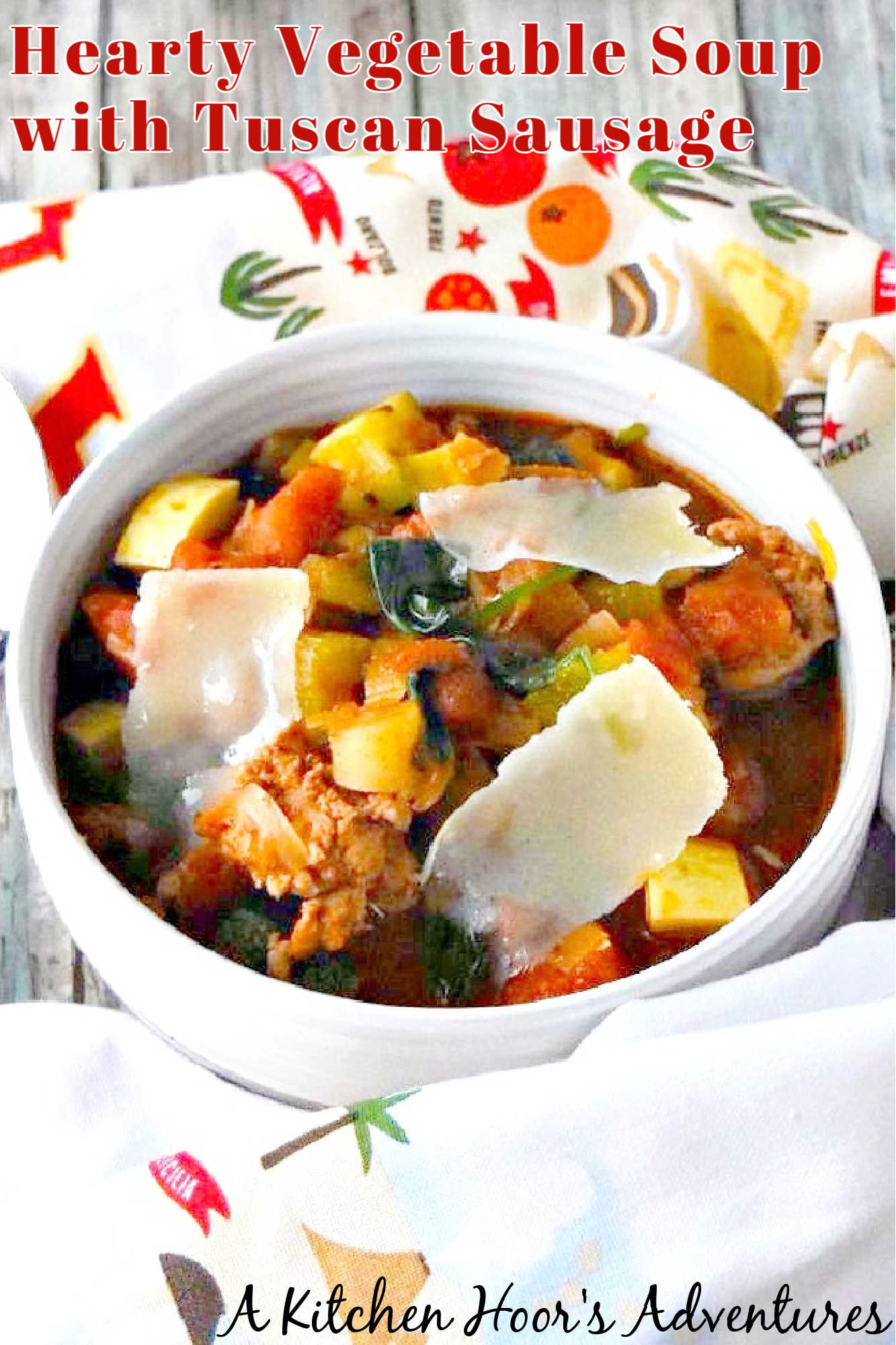 Nothing comforts quite like a bowl of Hearty Vegetable Soup & Tuscan Sausage made with homemade broth. Parmesan rinds melt while simmering, adding depth and a subtle nutty finish. Let this soup be your new favorite. #Italiansoup #sausagesoup #vegetablesoup #soupfordinner #SoupSeason #OnePotMeal #ComfortFoodie #SausageLoversUnite #HomemadeHealthyEats