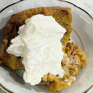 This delicious pudding starts with a sourdough pumpkin loaf, flavored with warm spices and studded with candied ginger.