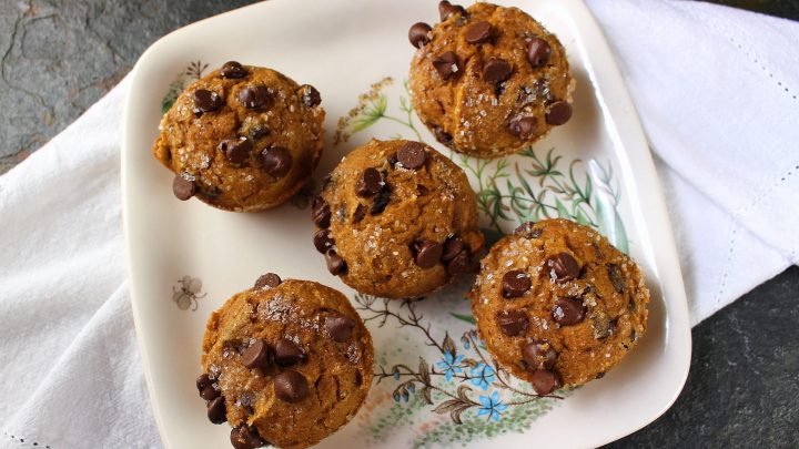 Pumpkin Chocolate Chip Muffins are moist, lightly spiced and stuffed with chocolate chips. Perfect for your morning grab and go breakfast.