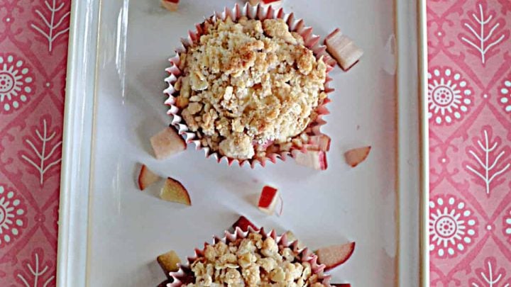 Tart rhubarb muffins have just the right amount of sweetness along with a buttery crumble topping that adds a delicious crunch on top!