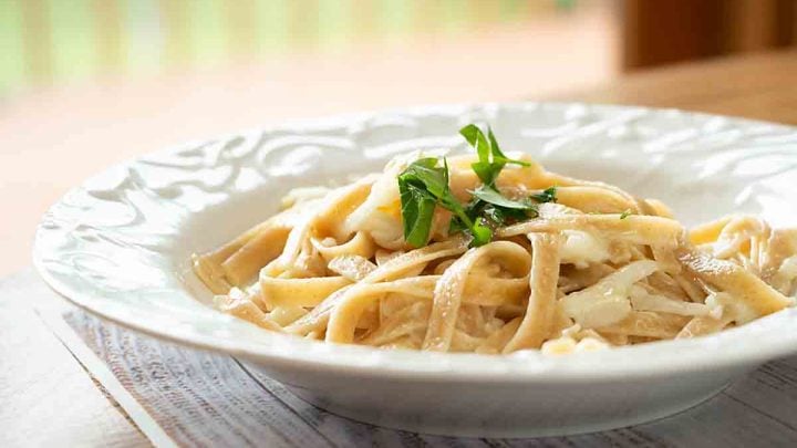 Cheesy Pasta w/ Shredded Kohlrabi is quick, tasty & nutritious. Did you know shredded kohlrabi looks almost exactly like cheese!