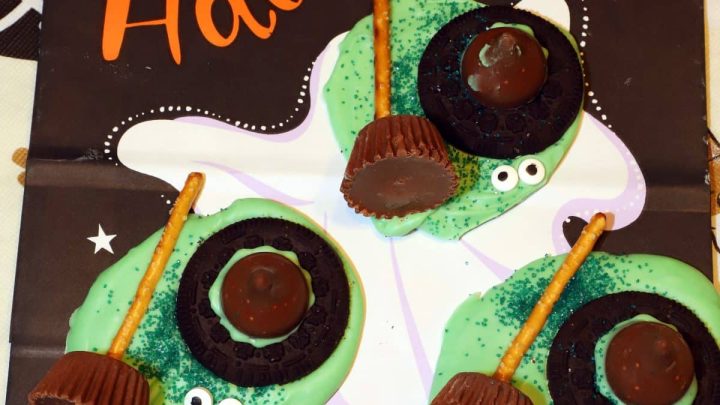 The Wicked Witch is dead! This spooky twist on white chocolate bark looks just like a melted witch complete with pointy hat and broom!