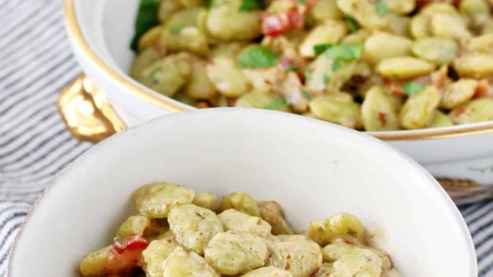 Creamed lima beans enriched with smoky bacon.... the perfect side dish for a Southern-style holiday dinner.