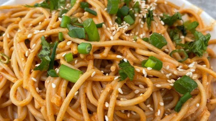 This creamy gochujang noodles is protein rich, spicy, savory, and comforting noodle bowl with minimal effort for a weeknight meal.