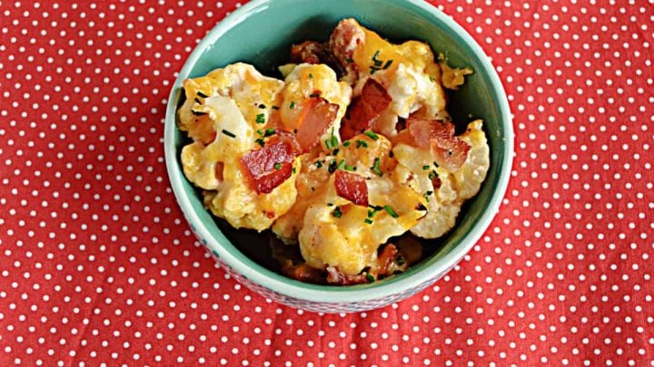 Loaded Cauliflower Casserole is a tasty side dish mixed with sour cream, cheddar cheese, and bacon that is fancy enough for the holidays.