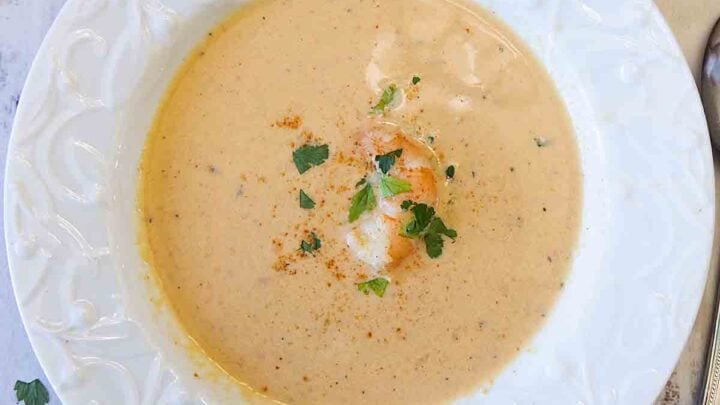 Rich and tasty, Shrimp Bisque is easy to make at home with this simple hack.  And it’s perfect for date nights, company dinners--or anytime!