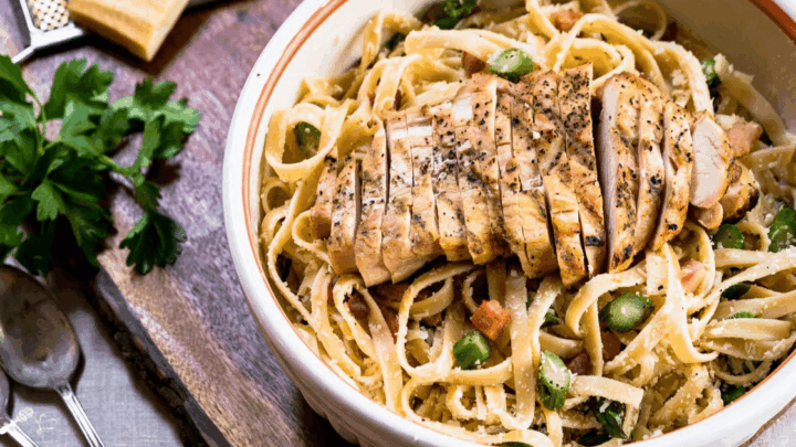 No other food is as comforting and filling as a pasta dish like our creamy Chicken Asparagus Pasta. Add an egg for a chicken carbonara pasta.