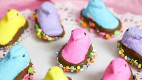 These chocolate dipped Peeps are perfect treats for Easter or any spring day. Only take a few minutes to make these easy sweet, tasty goodies.