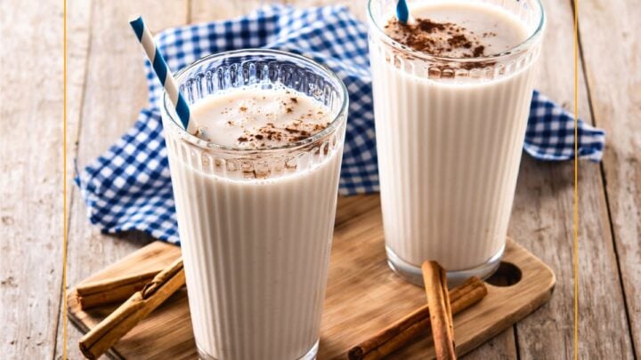 Dairy Free Mexican Horchata made with rice and almond milk and a splash of cinnamon and vanilla. Perfect for hot summer days.
