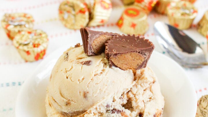 Homemade Reese's Peanut Butter Cup Ice Cream is filled with creamy peanut butter and chunks of peanut butter cups. Easy to make with real