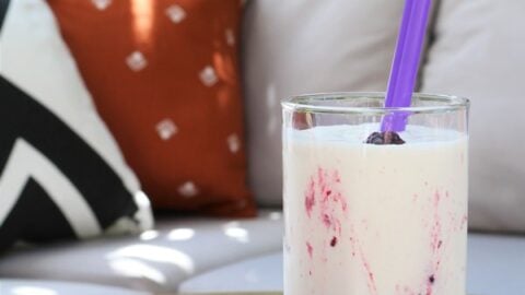 Whip yourself up a homemade vanilla bean-nutmeg milkshake with blackberry swirl to enjoy on your deck this summer. Pair it with your favorite burger and fries!