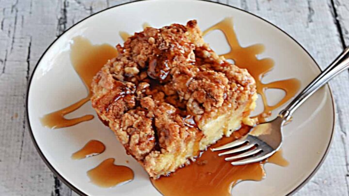 Delicious French Toast Casserole combines bread with a sweet vanilla custard that’s topped off with a buttery streusel. Make the night before and bake it in the morning!