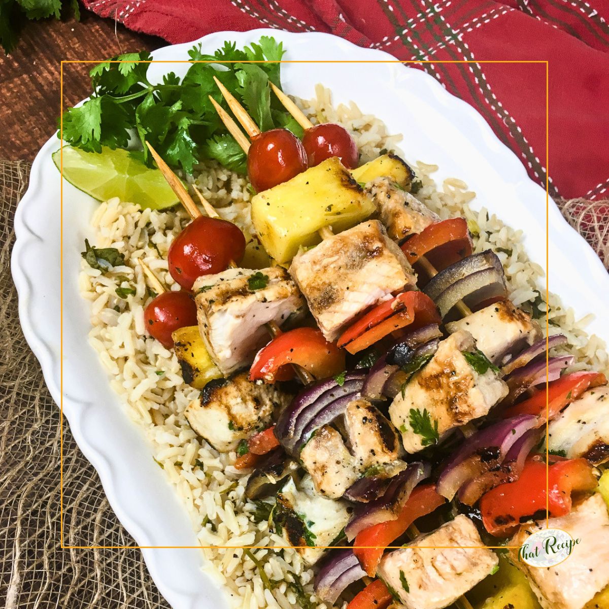 Pineapple Swordfish Skewers pair fresh healthy flavors like pineapple and lime with swordfish on a quick cooking fun to eat skewer.