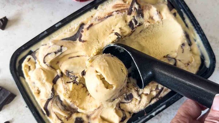 This Peanut Butter Ice Cream is cool, creamy, tasty--and super easy.  Add a fudge ribbon for even more fun. Sugar free option included.