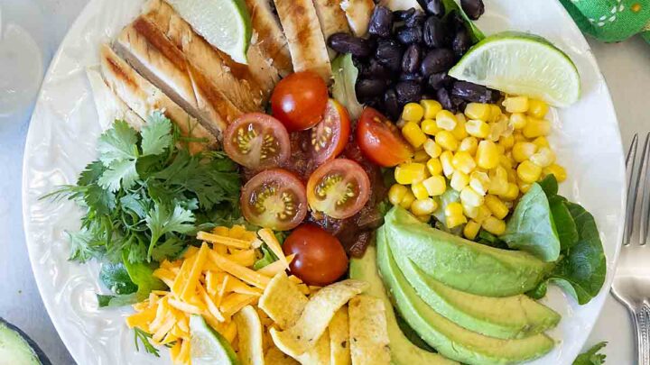 Southwest Chicken Salad is a main dish salad that’s easy, healthy and loaded with flavor.  Perfect for summer--or all year round!