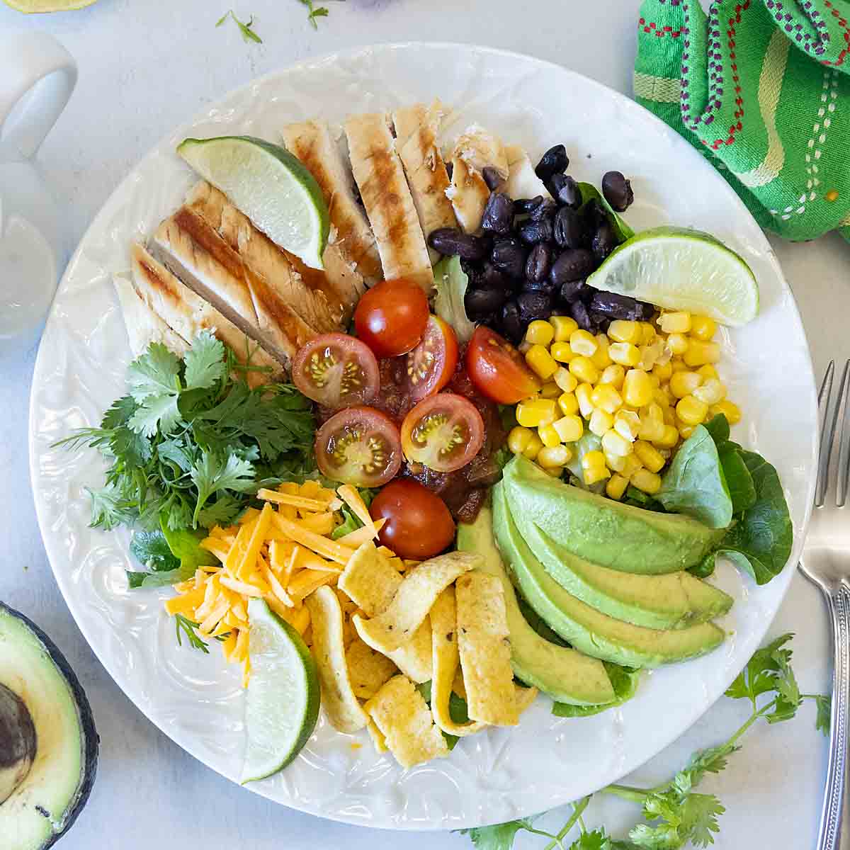 Southwest Chicken Salad is a main dish salad that’s easy, healthy and loaded with flavor.  Perfect for summer--or all year round!