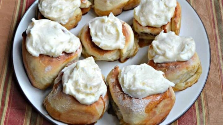 Love cinnamon rolls but don't want to make them from scratch? Try this version made from frozen bread dough and vanilla cream cheese frosting.