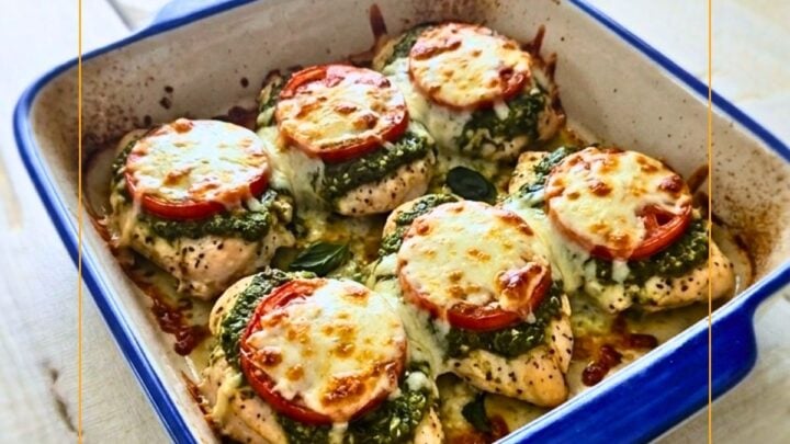 Fabulously flavorful Tomato Pesto Chicken made with fresh summer ingredients ready in 30 minutes. Winner winner chicken dinner!