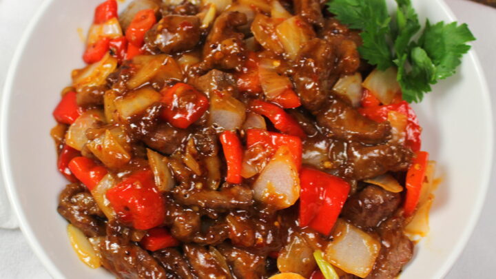 Copycat Panda Express Beijing Beef is a DIY version of the restaurant classic with tender beef and veggies in a tangy, sweet and spicy sauce.