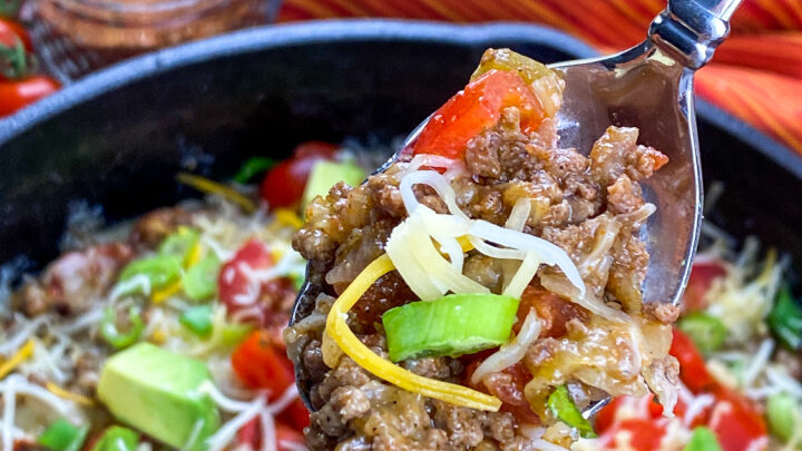 A quick and easy dinner to throw together in 30 minutes, this Beef Taco Skillet will become a regular on Taco Tuesday. It gets even better,