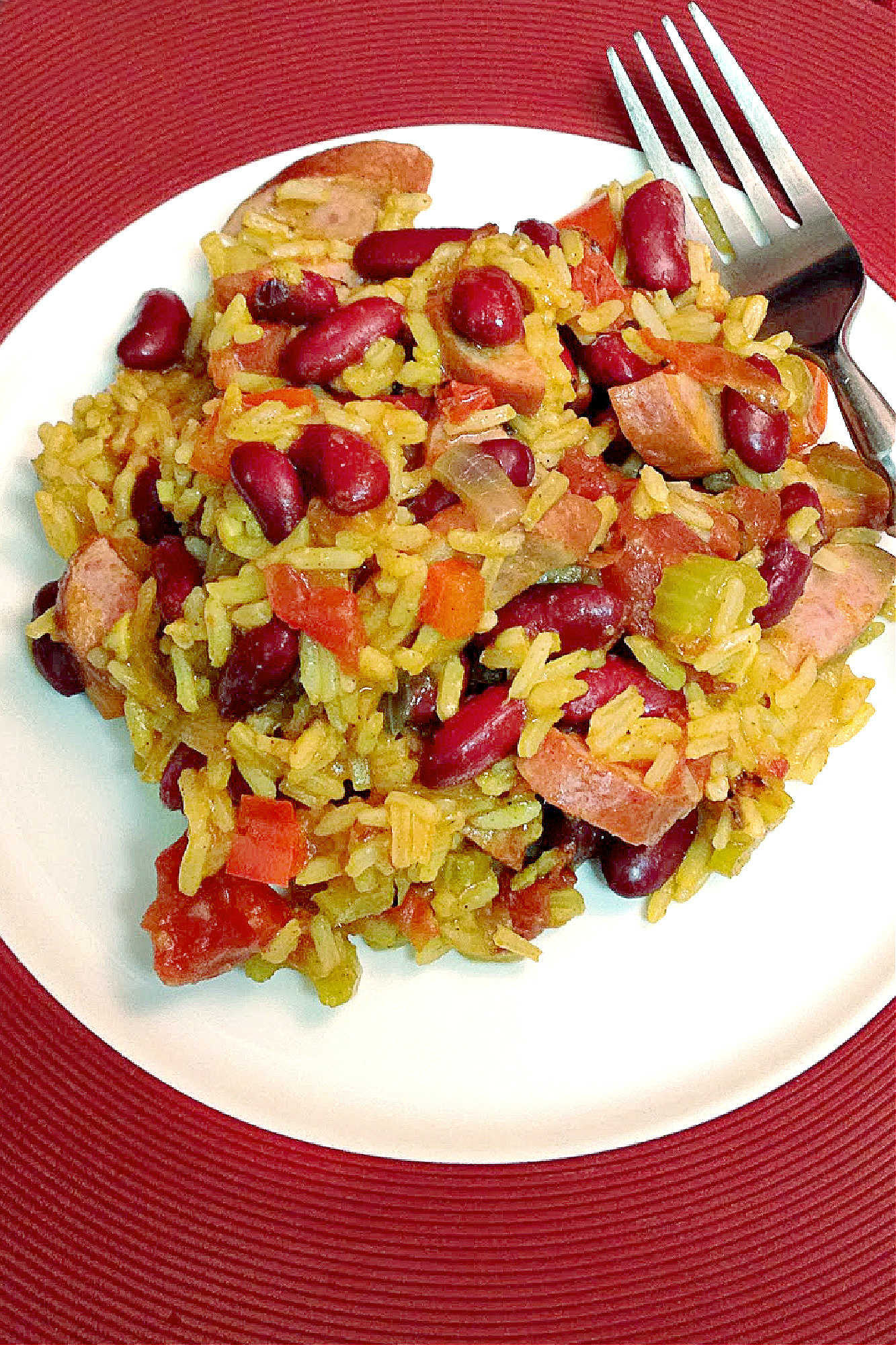 Quick One Pot Red Beans and Rice is a budget-friendly Cajun dinner with turkey kielbasa. Perfect for easy weeknight dinners, family meals, meal prep, and National Rice Month. #OnePotMeal #RedBeansandRice #30MinuteMeals #BudgetFriendlyCooking #MealPrepDoneRight #CajunFood #EasyWeeknightDinner #RiceRecipes
