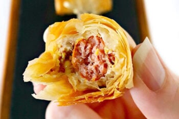 🔥 Snack attack alert! Who's ready to dive into these irresistible sausage bites? 🌭✨ Perfectly seasoned, crispy on the outside, and just waiting to be dipped in your favorite sauce. Whether it's game day or a chill night in, these little bites of heaven are a must-have! 🙌💥 #easyappetizer #phyllodough #sausageappetizer