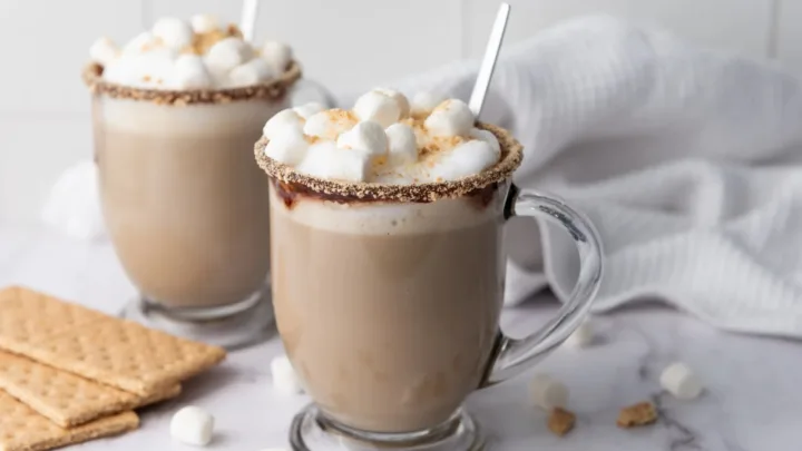 Make this easy S’mores Latte Recipe with coffee, warm frothed milk, chocolate, marshmallow, and graham cracker for a cozy homemade treat.