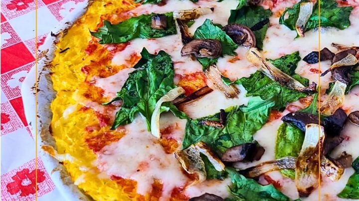 Spaghetti Squash Pizza Crust is a grain free pizza crust perfect for a low carb lifestyle. Top it with your favorite pizza toppings for gluten free meal.