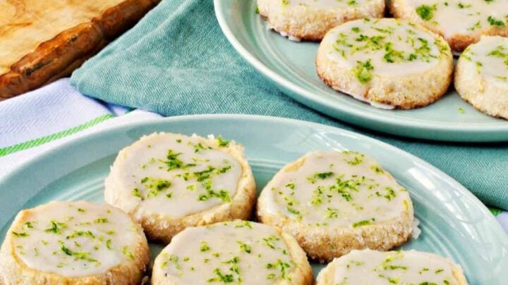 These slice and bake iced lime cookies begin with a shortbread-style dough, but they are flavored with fresh lime zest, lime juice, and even lime oil, to bring out the sweet citrusy flavor. 