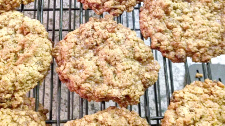 Classic oatmeal raisin cookies meet buttery candy-shop crunch in this chewy toffee cookie recipe. These Oatmeal Raisin Toffe Cookies are cozy enough for fall baking and fun enough for a cookie tray. #OatmealCookies #RaisinCookies #ToffeeCookies #CookieRecipe #HolidayBaking #OurFamilyTable