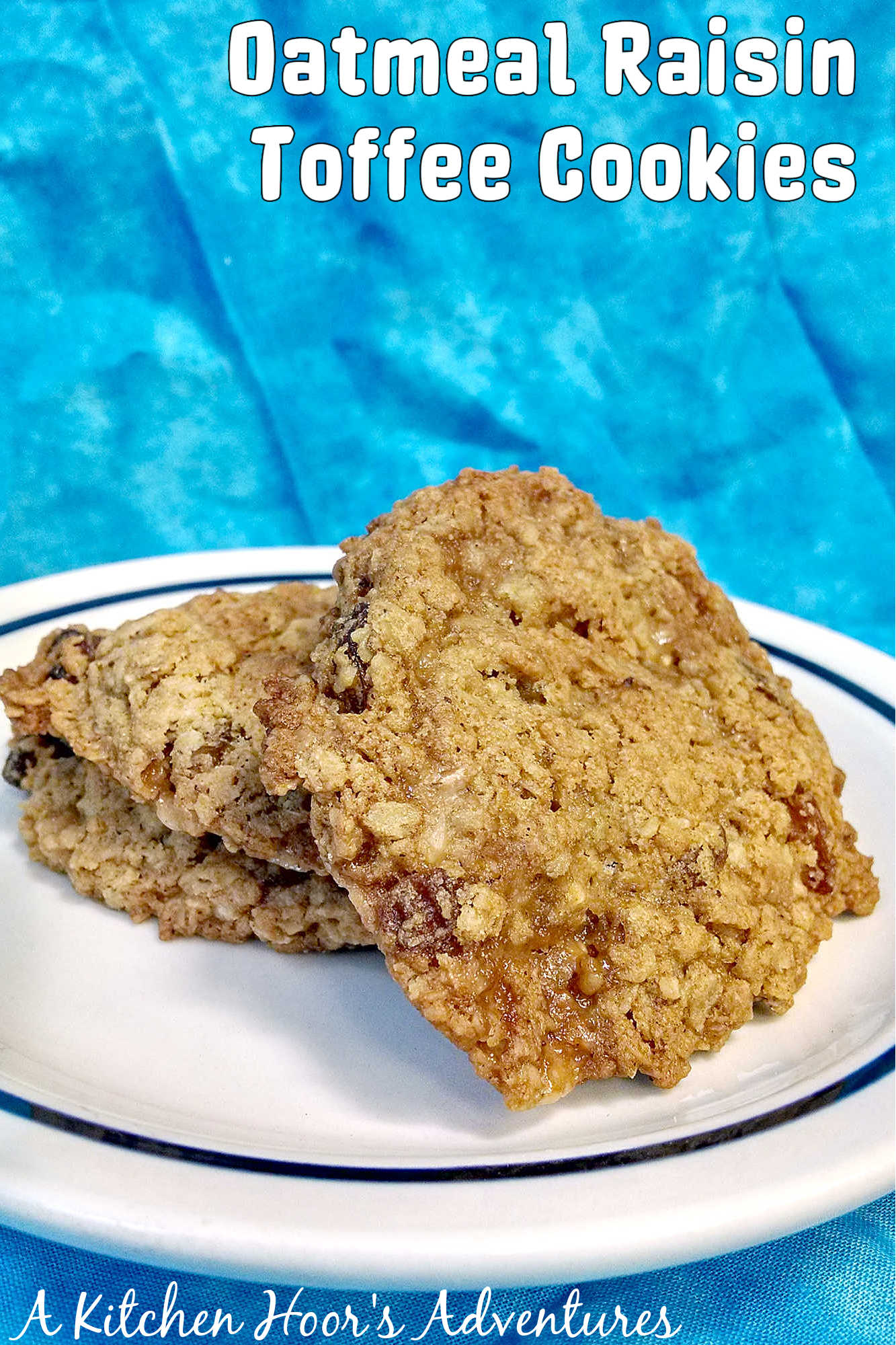 Classic oatmeal raisin cookies meet buttery candy-shop crunch in this chewy toffee cookie recipe. These Oatmeal Raisin Toffe Cookies are cozy enough for fall baking and fun enough for a cookie tray.  #OatmealCookies #RaisinCookies #ToffeeCookies #CookieRecipe #HolidayBaking #OurFamilyTable