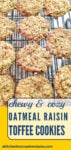 Classic oatmeal raisin cookies meet buttery candy-shop crunch in this chewy toffee cookie recipe. These Oatmeal Raisin Toffe Cookies are cozy enough for fall baking and fun enough for a cookie tray. #OatmealCookies #RaisinCookies #ToffeeCookies #CookieRecipe #HolidayBaking #OurFamilyTable